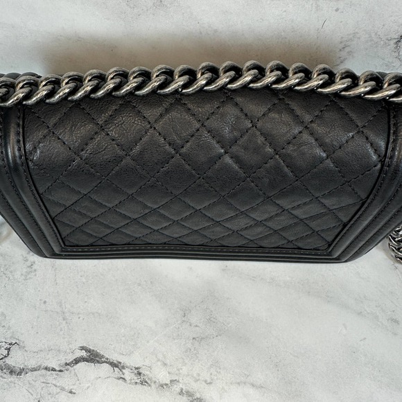 ❌❌ Chanel Boy Bag Metal Old Medium Classic Quilted Black Flap CC Leboy Calfskin - Picture 10 of 16